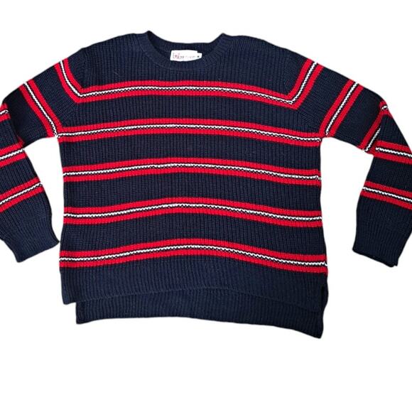 NWT Cotton Emporium Girls Navy Red Stripe Knit Sweater Medium - Picture 6 of 6